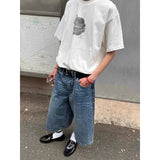 Riolio Y2k Baggy Vintage Blue Jorts Men's High Waist American Streetwear Wide Leg Knee Length Jeans Casual Loose Summer Denim Shorts