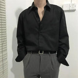 Riolio  Autumn New Korean Style Loose Casual Solid Color Shirt Men's Retro Slim Square Collar Long-sleeved Business Base Shirt