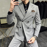 Riolio  ( Blazers + Pants ) Boutique Fashion Solid Color Double-breasted Men's Casual Business Slim Suit 2-piece Set Groom Wedding Dress