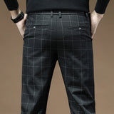 Riolio  Brand Clothing Autumn Thick Style Plaid Work Stretch Pants Men Business Fashion Slim Grey Party Casual Pant Trousers Male