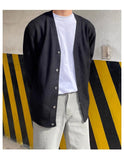 Riolio Autumn Fashion Men Luxury Knitted Sweater Coats Trendy Korean Popular V Neck Long Sleeve Cardigan Jacket Casual Stylish Knitwear