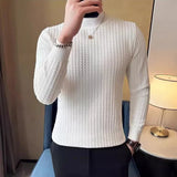 Riolio  Men Light Luxury Textured Ribbed Knit Sweater Slim Fit Mock Neck Long Sleeve Pullover Casual Business Layer Knitted Tops M-3XL