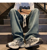 Riolio  New Straight Jeans men Elastic waist Spring New Vintage Casual Baggy Jeans Korean Youth Trousers Classic Wide Leg Denim Pants