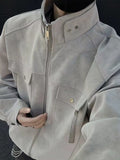 Riolio Street Zipper Jacket High-end Handsome Stand-up Collar Coat American 2025 Retro Handsome Work Jacket Loose Top Urban