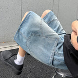 Riolio Summer New Baggy Denim Shorts Fashion Casual Straight Harajuku Jeans Male Vintage Wash Drawstring Short Pants Streetwear