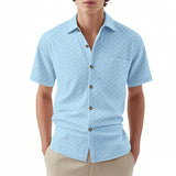 Riolio  New Summer Short Sleeve Casual Shirts Men Solid Turn Down Collar Breathable Beach Shirts Male Single Breasted Daily Blouse