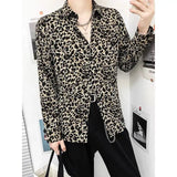 Riolio  Leopard Print Men's Loose Premium Iron-Free Fashion Vintage Long Sleeve Printed Shirt