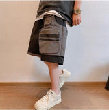 Riolio  Black and Gray Splicing Versatile Fake Two-piece Pocket Men's Summer New High Street Workwear Casual Shorts