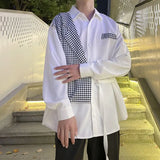 Riolio  Korean Men's Spring and Autumn Square Collar Print Fashion and Versatile Loose and Casual Two-piece Long Sleeved Shirts
