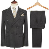 Riolio  Autumn Winter Double-Breasted Thick Stripes Suits for Men Slim Fit 2 Piece Set Blazer Pants Office Smart Casual Wedding New