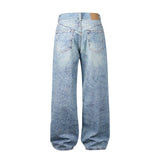 Riolio Full Rhinestone Print Washed Blue Baggy Jeans Mens and Women Ropa Hombre Streetwear Solid Casual Denim Trousers Loose Cargos