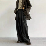 Riolio  Mens Suit Trousers Meiyad Casual Business Trousers Spring Autumn Retro Office British Elegant Wide-Leg Trousers Men'S Wear