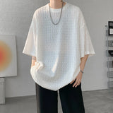 Riolio  Summer Texture Short Sleeve Men T Shirt Korean Style Loose O Neck Fashion Casual  Cool Tshirt Oversized Hollow out Tops White