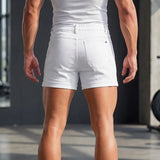 Riolio  Men's Solid White Stretch Denim Shorts Slim Fit Rolled Cuff Casual Jean Shorts for Summer