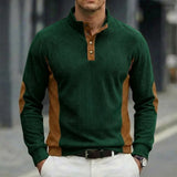 Riolio  Men's Ribbed Knit Long Sleeve Henley Shirt Stand Collar Contrast Color Splice Casual Top with Multiple Color Options