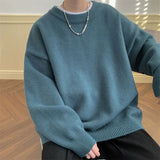 Riolio  New Japanese Retro Men Knitted Sweater Light Luxury Casual O Neck Solid Color Long Sleeve Pullovers Loose High Street Knitwear