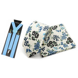 Riolio  Men's High Quality 6.5cm Floral Leaves Cotton Tie Handkerchief Suspender Set Novel Gentleman Artistic Wedding Accessories Gifts