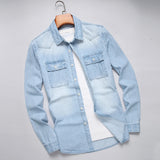 Riolio  Pure cotton washed blue denim shirt for men - loose fit, trendy, cardigan style, fashionable and casual top