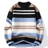 Riolio  Autumn Winter Warm Casual Pullovers Men Knitted Sweater Fashion Patchwork Striped Loose Hip Hop Knit Streetwear Pull On Sweaters