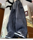 Riolio  Cargo Jean Loose Wide Leg Workwear Jeans Elastic Waist Men and Women Spring Autumn Faion Brand Waed Out Trousers Straight Cut