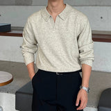 Riolio  Korean Luxury Business Men Polo Sweater Loose V Neck Knit Solid Color Pullover Casual Premium Quality Long Sleeve Knitwear M-3XL