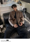 Riolio Retro Leather Jacket Men Women  American Patchwork Strip Racing Outerwear Loose Hip Hop Zippers Brown PU Coat Streetwear Spring