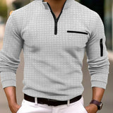 Riolio New Spring and Autumn Men's Checkerboard Checkered POLO Shirt Zip-up Collar Sports Polo Shirt