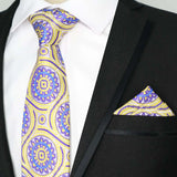 Riolio  Newest Tie Set 8CM Mens Necktie Handkerchief Neck Ties Sets For Man Yellow Color Plaids Stripes Jacquard Cravat Business Party