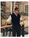 Riolio New Korean Fashion Polo Neck Men Sweater Vest Light Luxury Retro Business Knitted Sleeveless Waistcoats Leisure Premium Knitwear