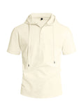 Riolio  Men's Linen Blend Hooded Polo Shirt Summer Casual Short Sleeve Solid Beach T-shirt