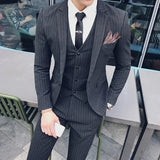 Riolio  S-7XL ( Blazer + Vest + Pants ) Brand Men's Formal Business Suit Three-piece Set Groom Wedding Party Dress Solid Color Plaid