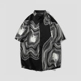 Riolio  New Korean Fashion Design Irregular Shirt Men Texture Pattern Loose Short Sleeve Summer Silky Drape Non-ironing Lapel Shirt