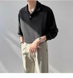 Riolio New Trendy Waffle Men Polo Shirt Leisure High Quality Solid Color Long Sleeve T-shirt Korean Fashion Autumn Loose Basic Shirts