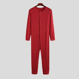 Riolio Pajamas Jumpsuits Men Button Home Wear Solid Color Long-sleeved Comfortable Rompers Tight-fitting Casual Pajamas Sexy Pajamas