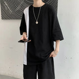 Riolio  Patchwork Short Sleeved T-shirt Men Summer Youth New Loose Quarter Sleeves Korean Trend Simplicity Fashion Half Sleeve Tops
