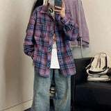 Riolio  Long-sleeved Shirt Men's New Retro Plaid Large Size Lapel Jacket