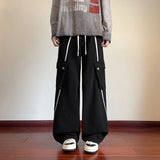 Riolio  Cargo Jeans Men Street Dance Loose Trousers Youth Trend Elastic Waist Pants Straps Decoration Big Pockets Workwear Hip Hop