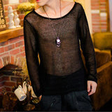 Riolio  Mens T-Shirt Transparent Sexy Ballroom Thin T-Shirt Summer Nightclub Stage Performance Long-Sleeved Top Men'S Clothing New