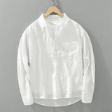Riolio Japanese Retro Long-sleeved Linen Shirt Men's Summer New Loose Pullover Square Collar Shirt Casual Cotton Linen Top Aesthetic