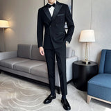 Riolio  Men's Wedding Suit Tuxedo Double Breasted Three Piece Set Fashionable Korean Style Shawl Collar Cotton Blend Fabric