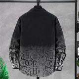 Riolio Gradient Denim Jacket Men Plus Size 10XL 11XL Denim Coat Letter Print Fashion Casual Jean Jacket Male Big Size 10XL 11XL
