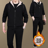 Riolio Men's Set Winter Pure Cotton Middle-aged and Elderly Sports Plus Velvet Set Winter Dad Set Two-piece Cardigan Lamb Wool Set