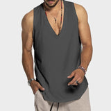 Riolio  Summer Casual Loose V Neck Tank Tops Mens Sport Camisole Fashion Solid Straps Sleeveless Basic Tops Vest Men Oversize Streetwear