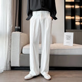 Riolio Spring Summer Men Suit Pants Wide Leg Long Drape Trousers Fashion Streetwear Clothing Solid Stretch Waist Oversize Pants Black