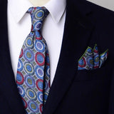 Riolio  2PCS Neck Tie Set 8CM Top Cotton Floral Printed Necktie Fashion Block Flower Suit Ties For Men Shirt Handkerchief Wedding Cravat