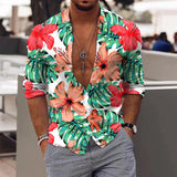 Riolio Spring Autumn Men Hawaiian Shirts Turn-down Collar Buttoned Tops Men's Casual Tropical Printed Long Sleeve Shirt Streetwear