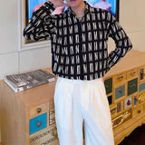 Riolio  Summer Korean Long-sleeved Shirt POLO Collar Single-breasted Men's Letter Printing Fashion Casual Youth Trend Contrast Color