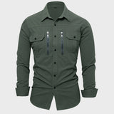 Riolio  Spring Autumn Men's Cotton Cargo Shirts Casual Men Long Sleeve Workwear Shirt Vintage Man Multi-Pocket Military Button Shirt