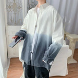 Riolio  Hong Kong Style Small Fresh Gradient Color Long-sleeved White Shirt Korean Style Trendy Shirt Men's Versatile Loose