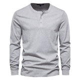 Riolio Henley Collar T Shirt Men Casual Solid Color Long Sleeve T Shirt for Men Autumn High Quality 100% Cotton Mens T Shirts